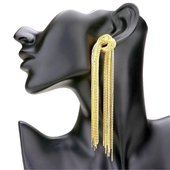 Long Gold Knotted Metal Drop Statement Earrings - Picture 1 of 1